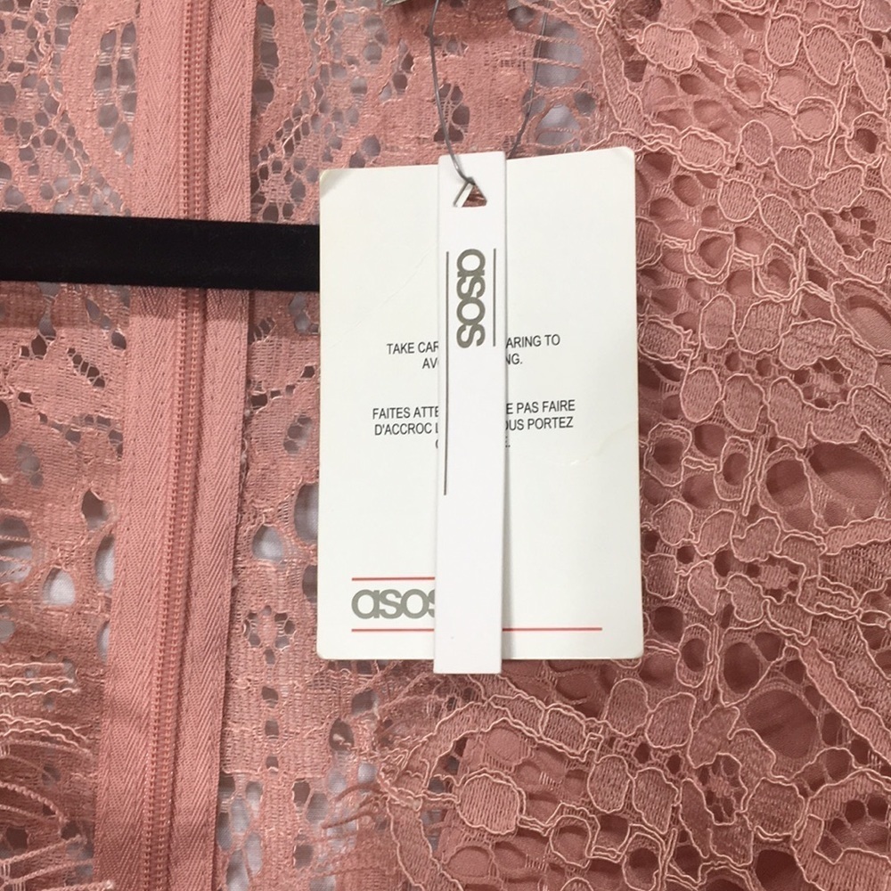 ASOS Women’s Long Sleeve Pink Lace Mini Prom Dress Size 10 NEW With Tags - Picture 2 of 10